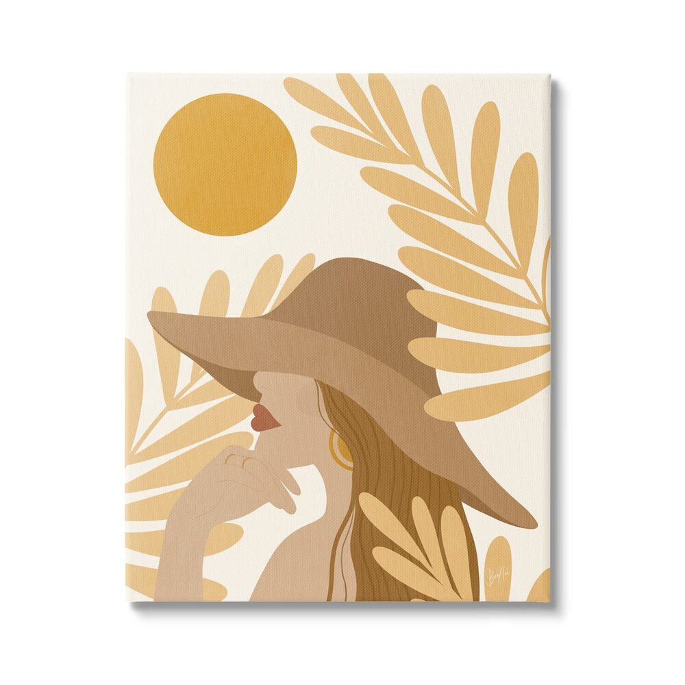4144 in Hat Warm Yellow Cutout Leaf Shapes Canvas Wall Art, Design By